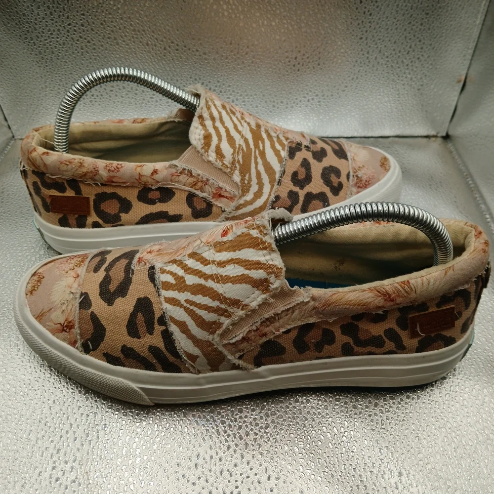 Blowfish Beige/Brown Floral and Leopard Print Sneakers Women's Size 9